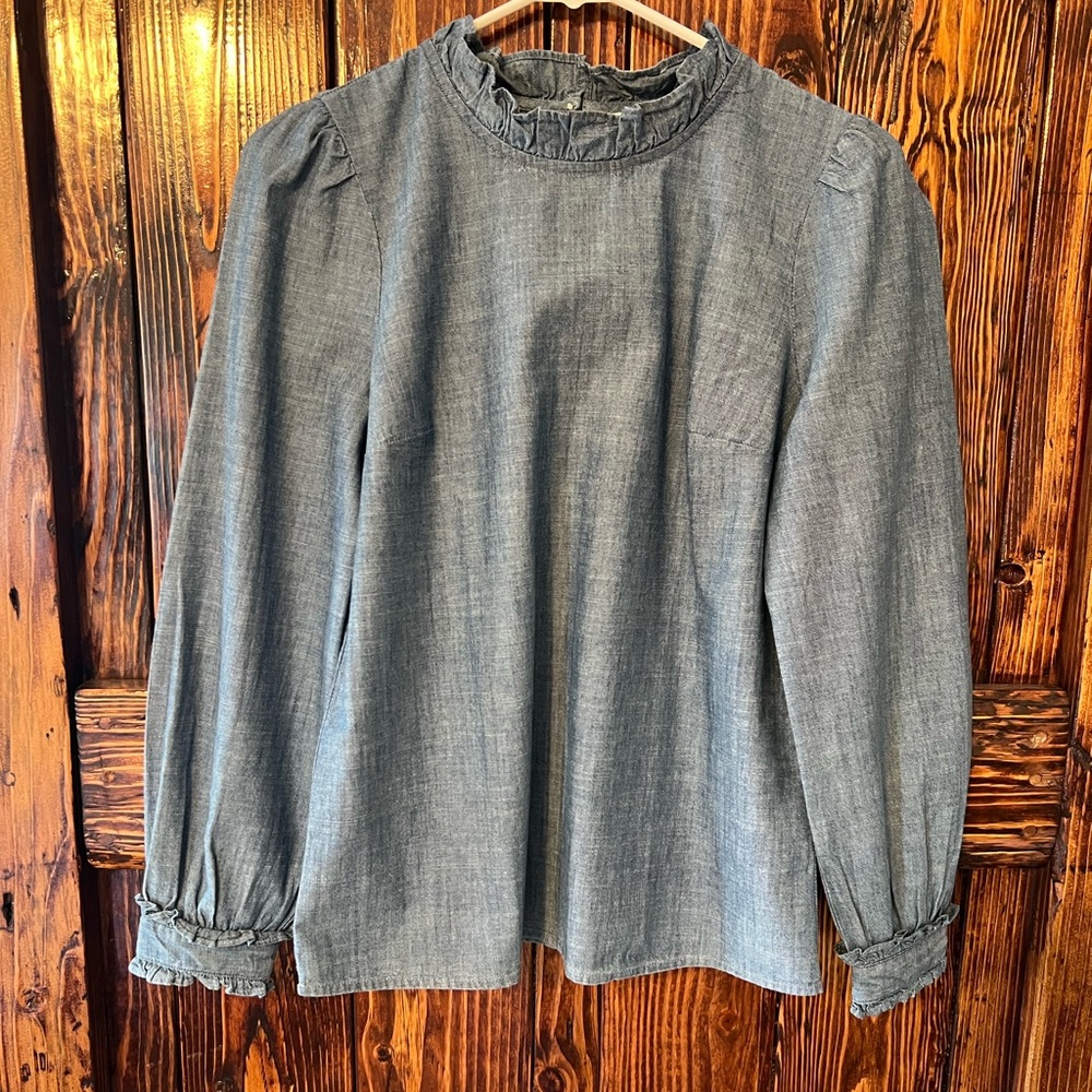 J. Crew XS chambray ruffle, transitional, layering